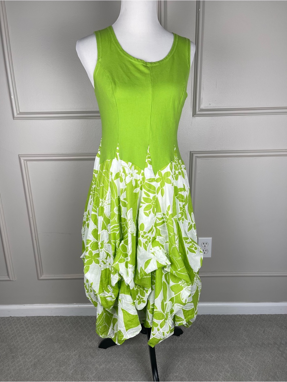 Sleeveless Lime Green Floral Adjustable Dress Resort
